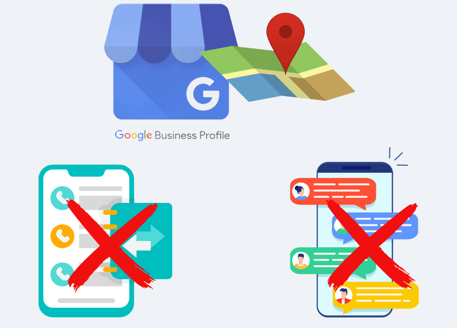 An image of Google Business Profile icon and maps that shows phasing out of chat and call history.